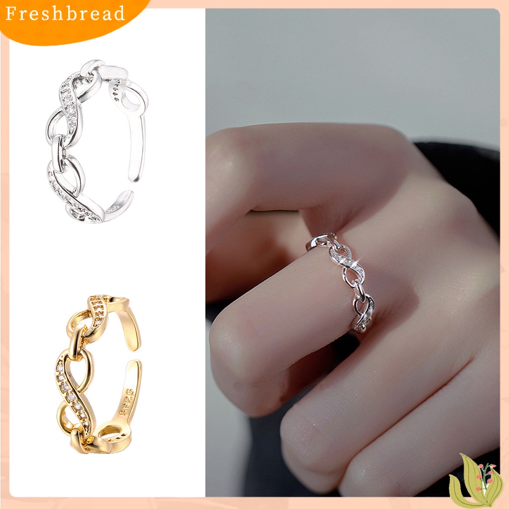 &lt; Freshbread &gt; Wanita Cincin Berongga-out Berlian Imitasi Mengkilap Hias Berkilau Pembukaan Yang Dapat Disesuaikan Hadiah Dekoratif Nomor8 Infinity Cinta Jari Cincin Perhiasan Fashion Untuk Hari Kasih Sayang