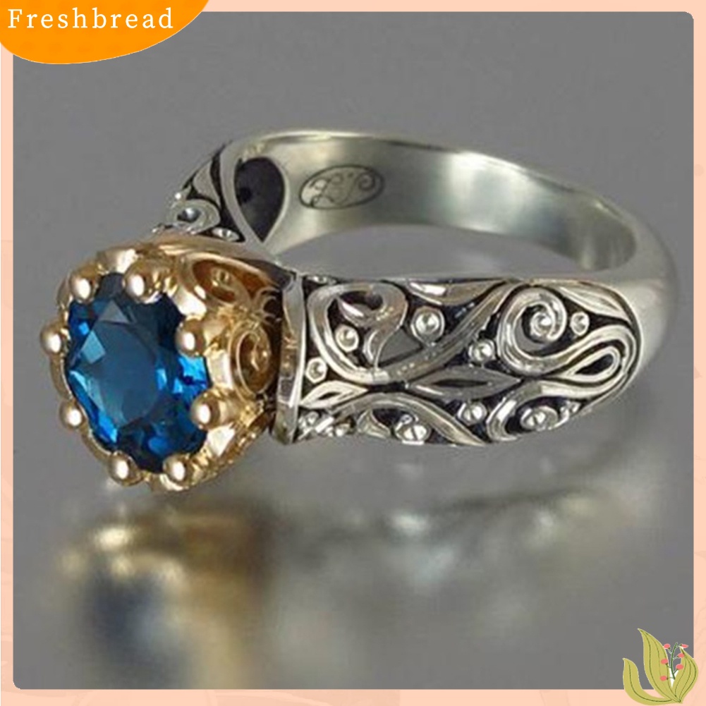 &lt; Freshbread &gt; Vintage Etnik Wanita Ukir Bulat Faux Topaz Disepuh Jari Cincin Perhiasan Hadiah