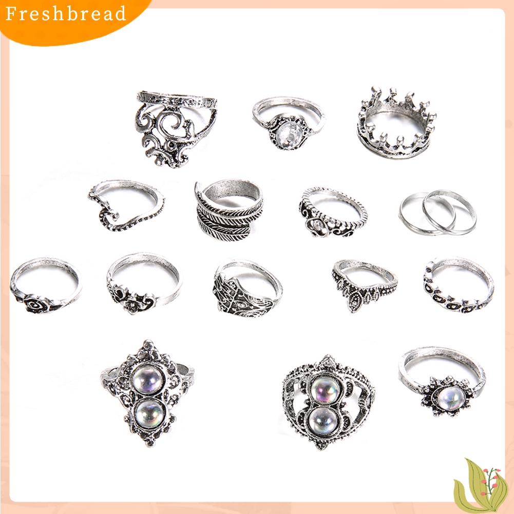 &lt; Freshbread &gt; 16Pcs/Set Retro Boho Hamsa Tangan Mahkota Jari Midi Buku Jari Susun Rings Perhiasan