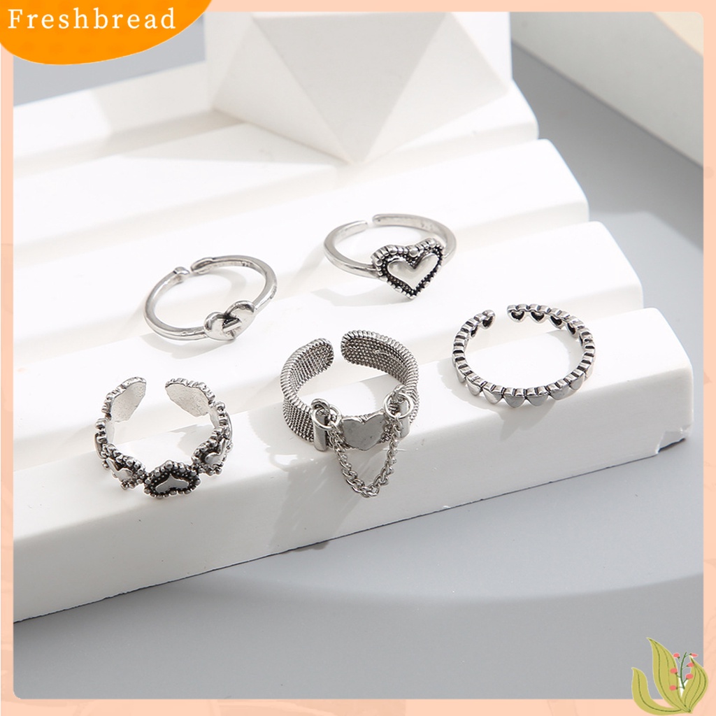 &lt; Freshbread &gt; 3 Pcs/5 Pcs Knuckle Rings Hollow Keluar Jantung Alloy Stackable Opening Rings Aksesoris Perhiasan