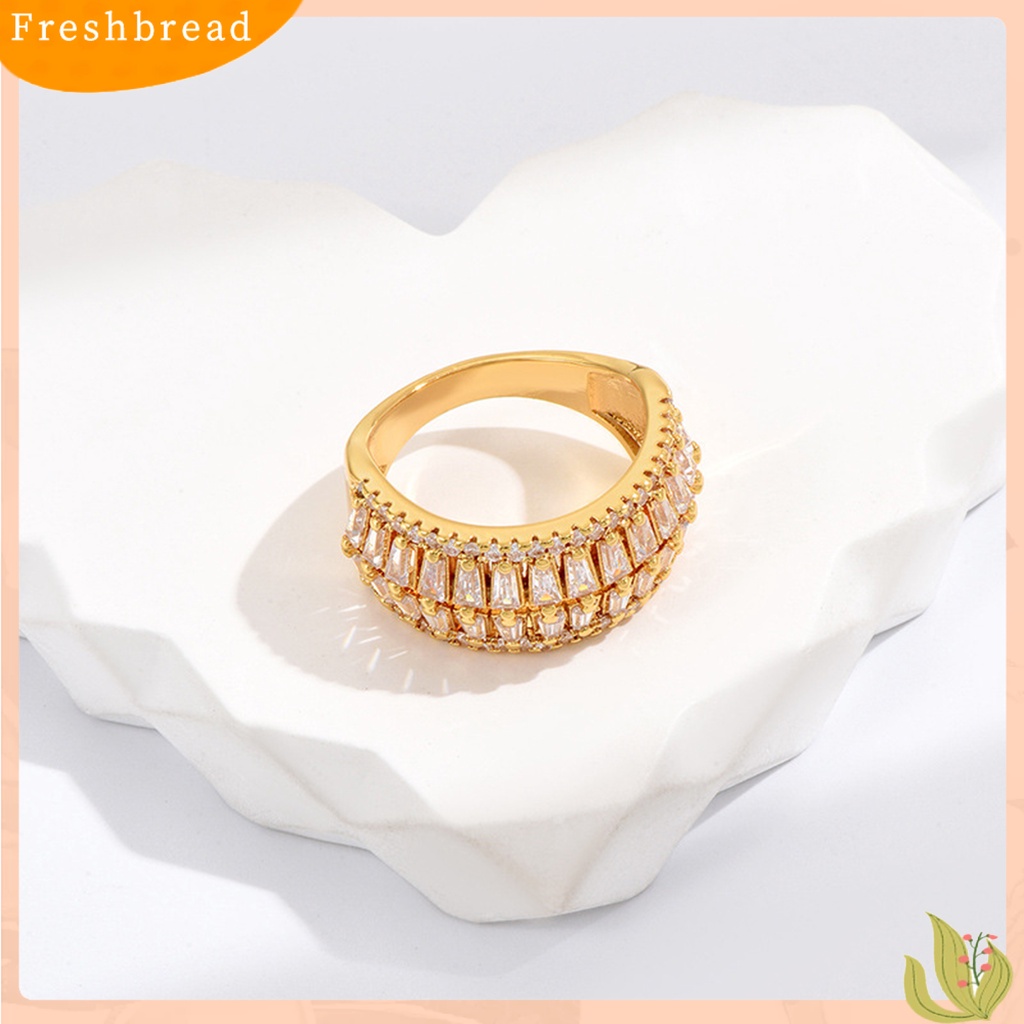 &lt; Freshbread &gt; Cincin Jari Cubic Zirconia Pembukaan Yang Dapat Disesuaikan Temperamen Hias Berdandan Geometris Mewah Baris Ganda Cincin Perhiasan Aksesori