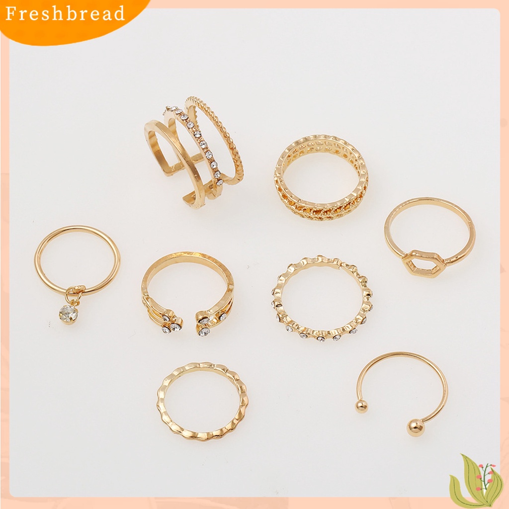 &lt; Freshbread &gt; 8Pcs Cincin Wanita Geometris Berlian Imitasi Lady Shiny All Match Hexagon Rings Untuk Pacaran