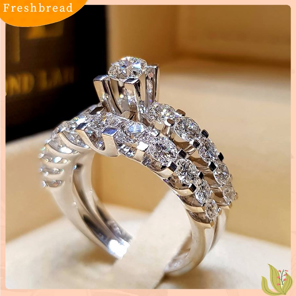 &lt; Freshbread &gt; 2Pcs Cincin Wanita Permata Imitasi Mengkilap Berkilau Geometris Electroplating Dekorasi Hadiah Berbentuk Hati Pernikahan Pertunangan Rings Perhiasan Untuk Pesta