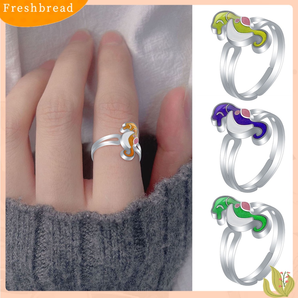 &lt; Freshbread &gt; Adjustable Indah Kilau Terang Wanita Cincin Kuda Laut Suhu Berubah Warna Mood Ring Perhiasan Aksesoris