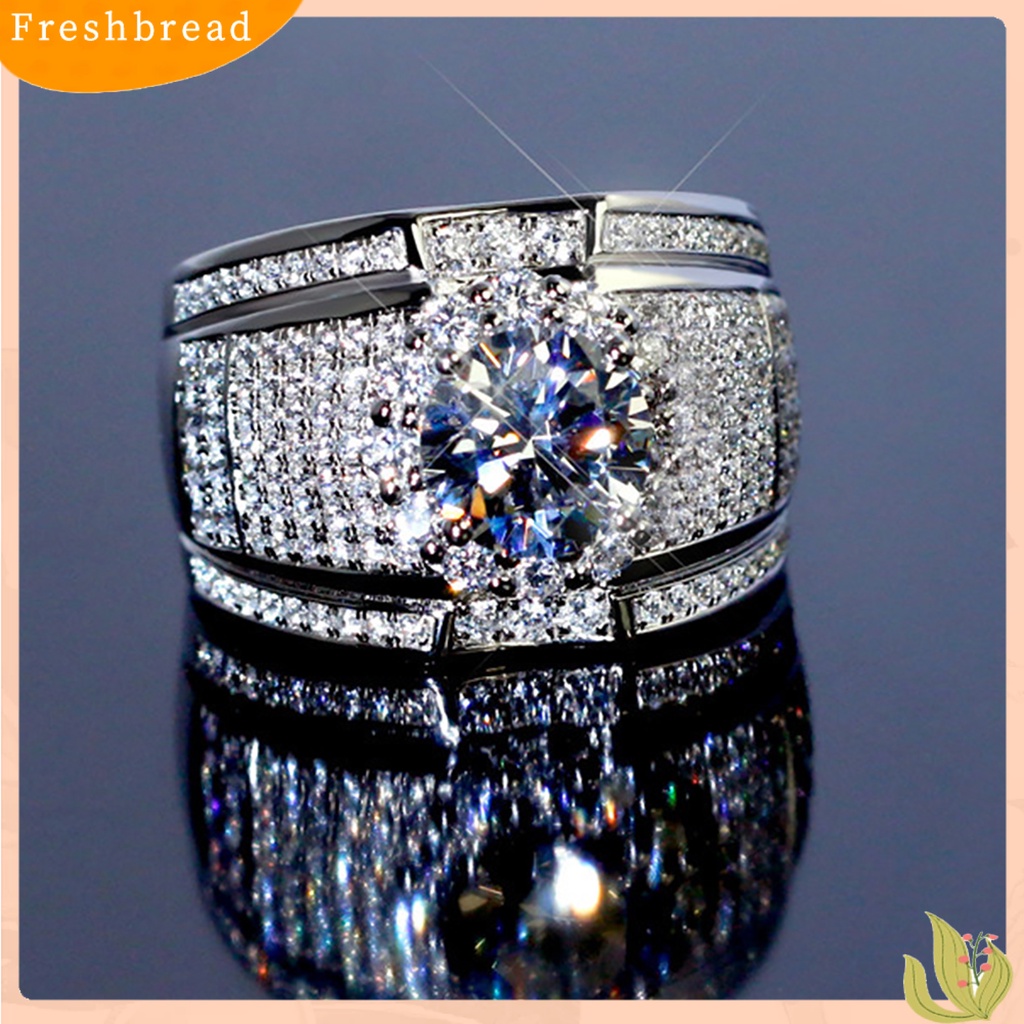&lt; Freshbread &gt; Fashion Pria Berlian Imitasi Perak Disepuh Pernikahan Pertunangan Jari Cincin Perhiasan