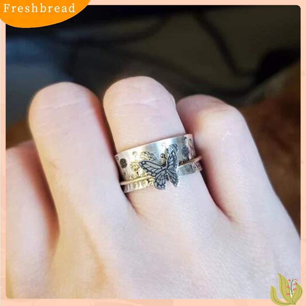 &lt; Freshbread &gt; Cincin Kupu-Kupu Motif Bunga Tahan Luntur Alergi Bebas Tunjuk Pesona Unik Alloy Gaya Kupu-Kupu Berputar Jari Cincin Perhiasan Hadiah Ulang Tahun