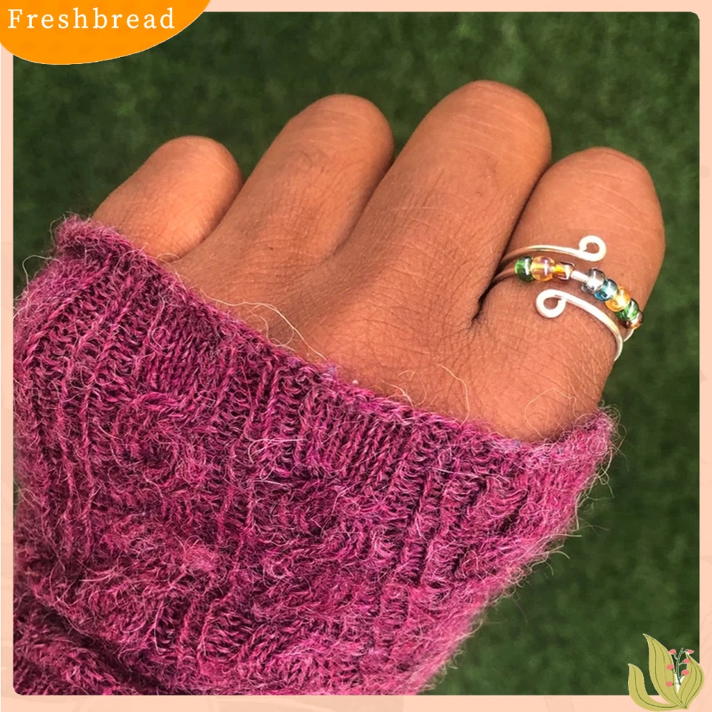 &lt; Freshbread &gt; Cincin Anti Kecemasan Dengan Manik-Manik Warna-Warni Yang Dapat Diputar Dekorasi Perhiasan Pereda Stres Cincin Terbuka Yang Dapat Disesuaikan Aksesoris Perhiasan Untuk Wanita Dan Anak Perempuan