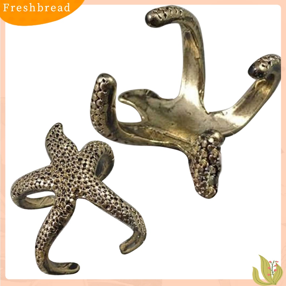 &lt; Freshbread &gt; Wanita Vintage Gaya Punk Bronze Hewan Laut Berlebihan Bintang Laut Cincin Terbuka