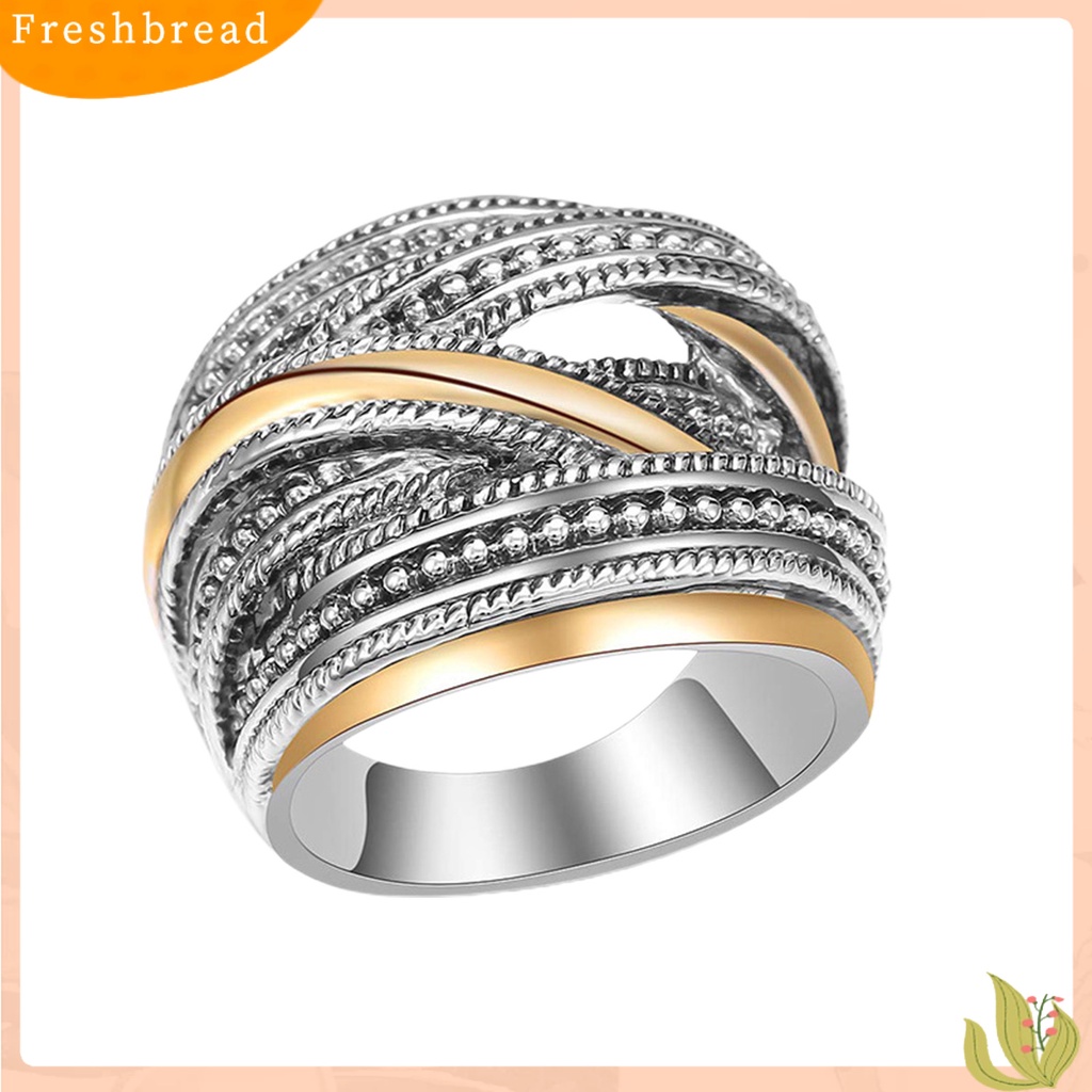 &lt; Freshbread &gt; Band Ring Pengerjaan Indah Aplikasi Lebar Alloy Geometris Antik Finger Ring Untuk Pakaian Sehari-Hari