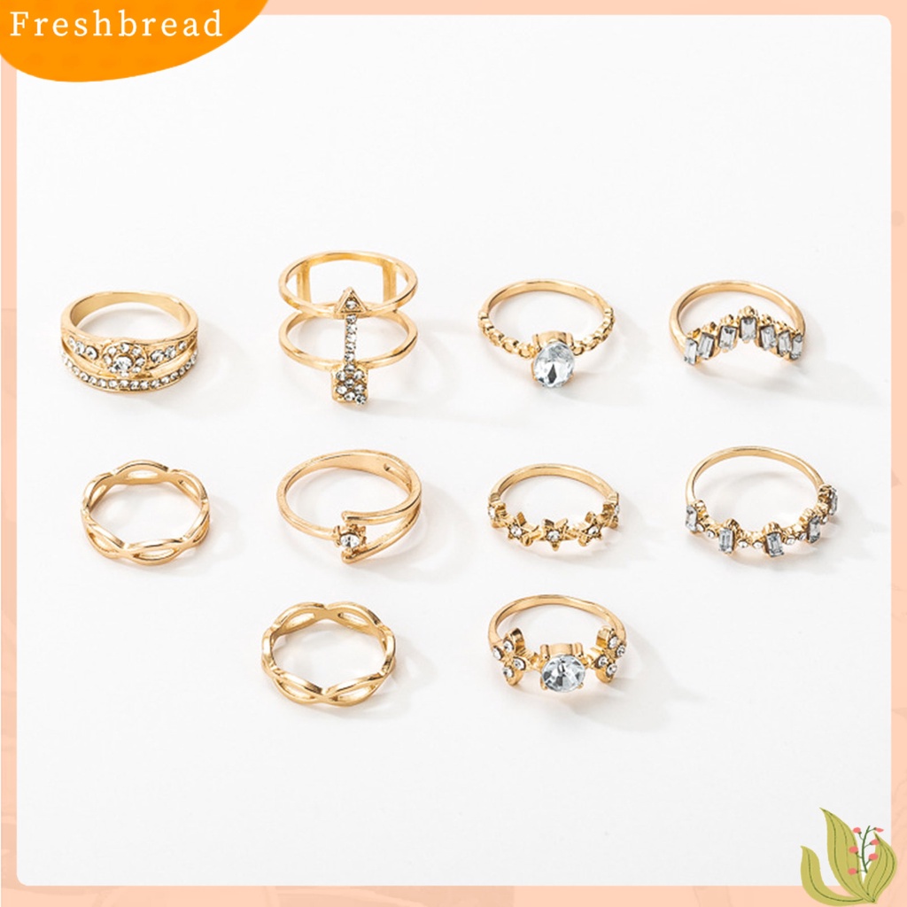 &lt; Freshbread &gt; 10 Pcs Berongga Bintang Bohemia Kreatif Cincin Bunga Geometri Berlian Imitasi Rings Perhiasan Aksesori