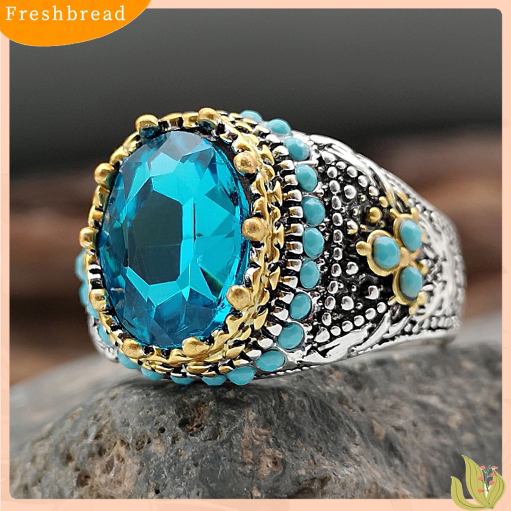 &lt; Freshbread &gt; Pria Cincin Biru Berlian Imitasi Imitasi Pirus Berkilau Vintage Pernikahan Band Cincin Perhiasan Hadiah