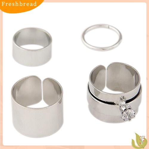 &lt; Freshbread &gt; 4x Wanita Pria Punk Tumpuk Polos Diatas Knuckle Ring Midi Finger Band Rings Set