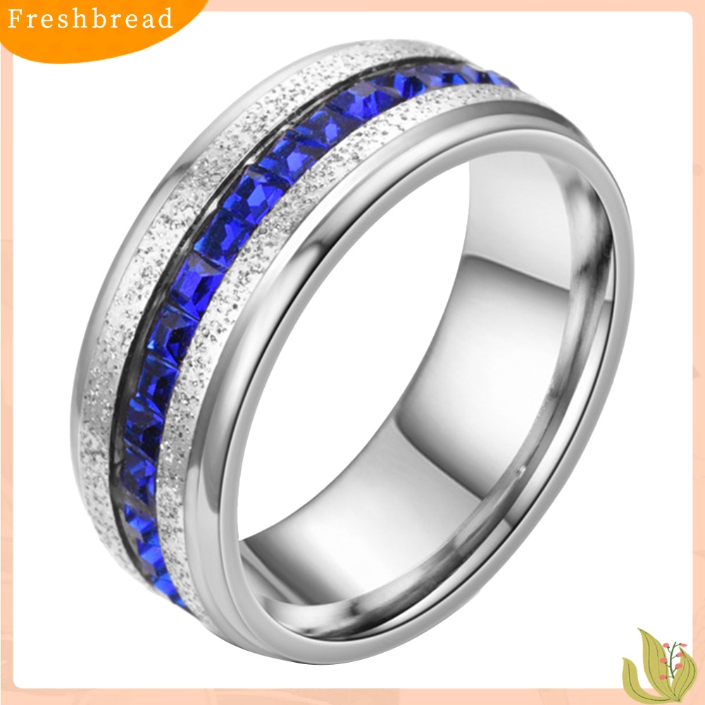 &lt; Freshbread &gt; Pernikahan Pertunangan Unisex Baris Tunggal Berlian Imitasi Bertatahkan Diamplas Jari Cincin Hadiah