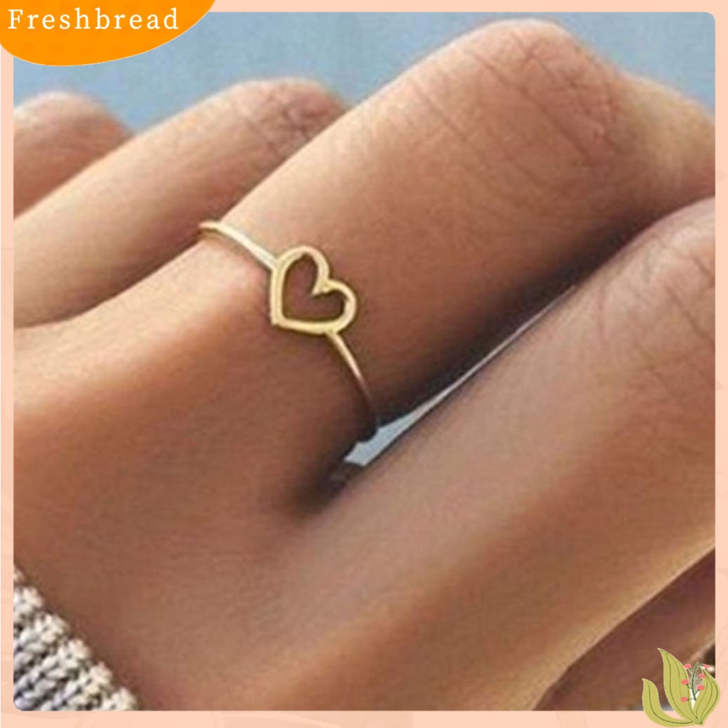 &lt; Freshbread &gt; Cincin Wanita Tahan Aus Desain Simple Bahan Alloy Hollow Bentuk Hati Jari Ring Untuk Pesta