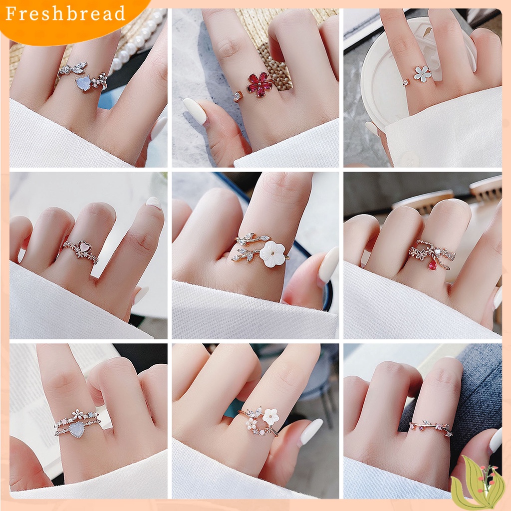 &lt; Freshbread &gt; Opening Adjustable Bright Luster Gadis Cincin Mewah Cubic Zirconia Bunga Cincin Perhiasan Aksesoris