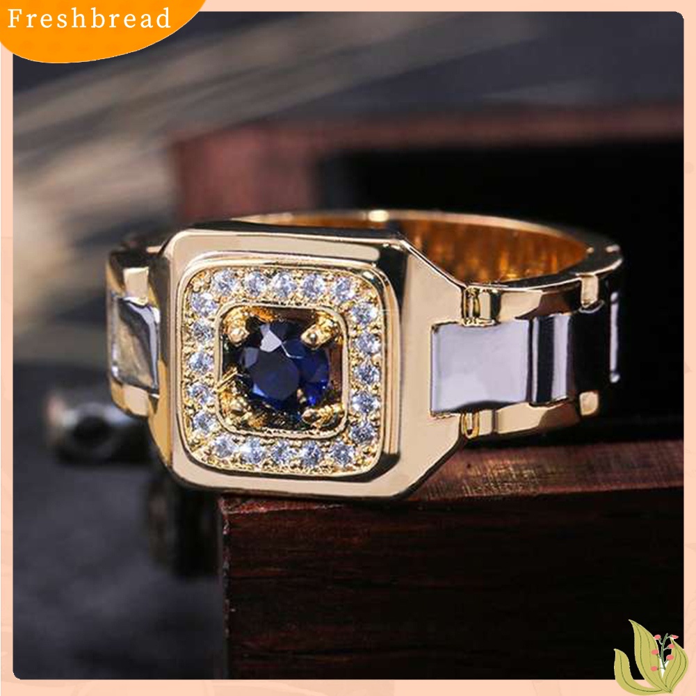 &lt; Freshbread &gt; Mewah Pria Faux Safir Bertatahkan Jari Cincin Perhiasan Pernikahan Hadiah Hari Kasih Sayang