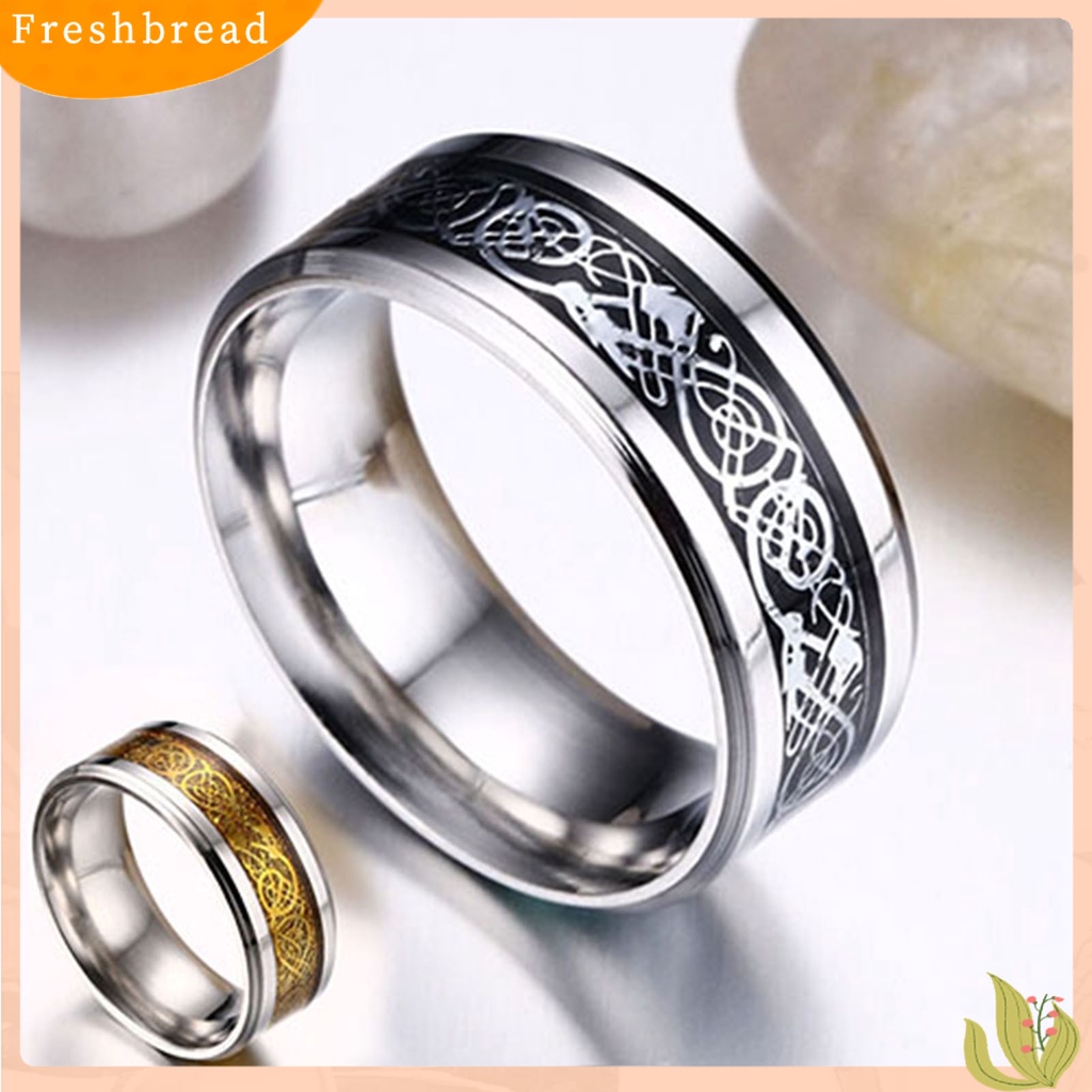 &lt; Freshbread &gt; Unisex Pola Naga Baja Titanium Tidak Luntur Cincin Pernikahan Band Perhiasan Hadiah