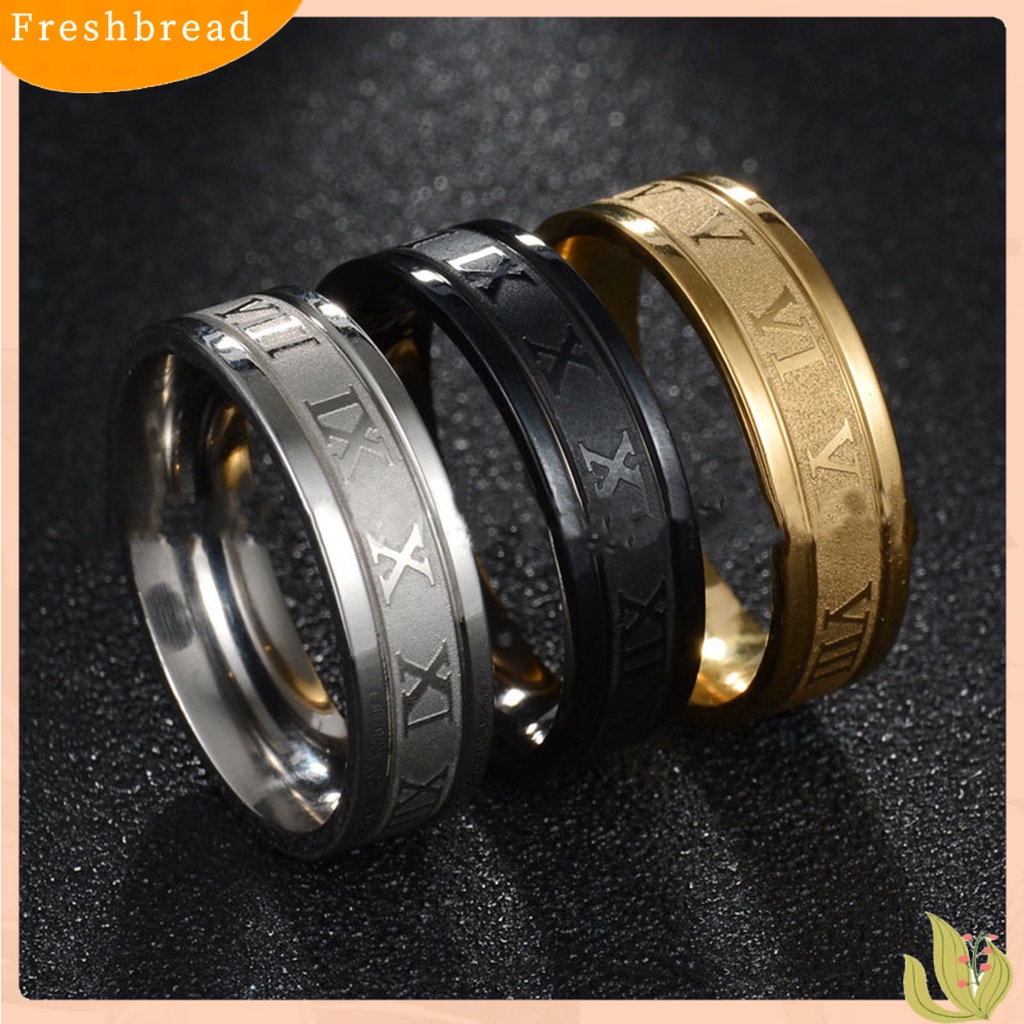 &lt; Freshbread &gt; Lebar Angka Romawi Pria Cincin Stainless Steel Sederhana Halus Jari Cincin Perhiasan Fashion