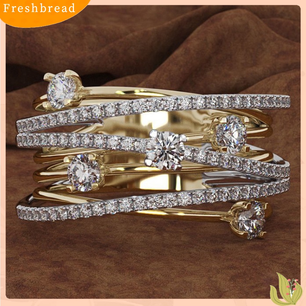 &lt; Freshbread &gt; Fashion Wanita Cross Dual Color Cubic Zirconia Bertatahkan Cincin Pernikahan Perhiasan Hadiah