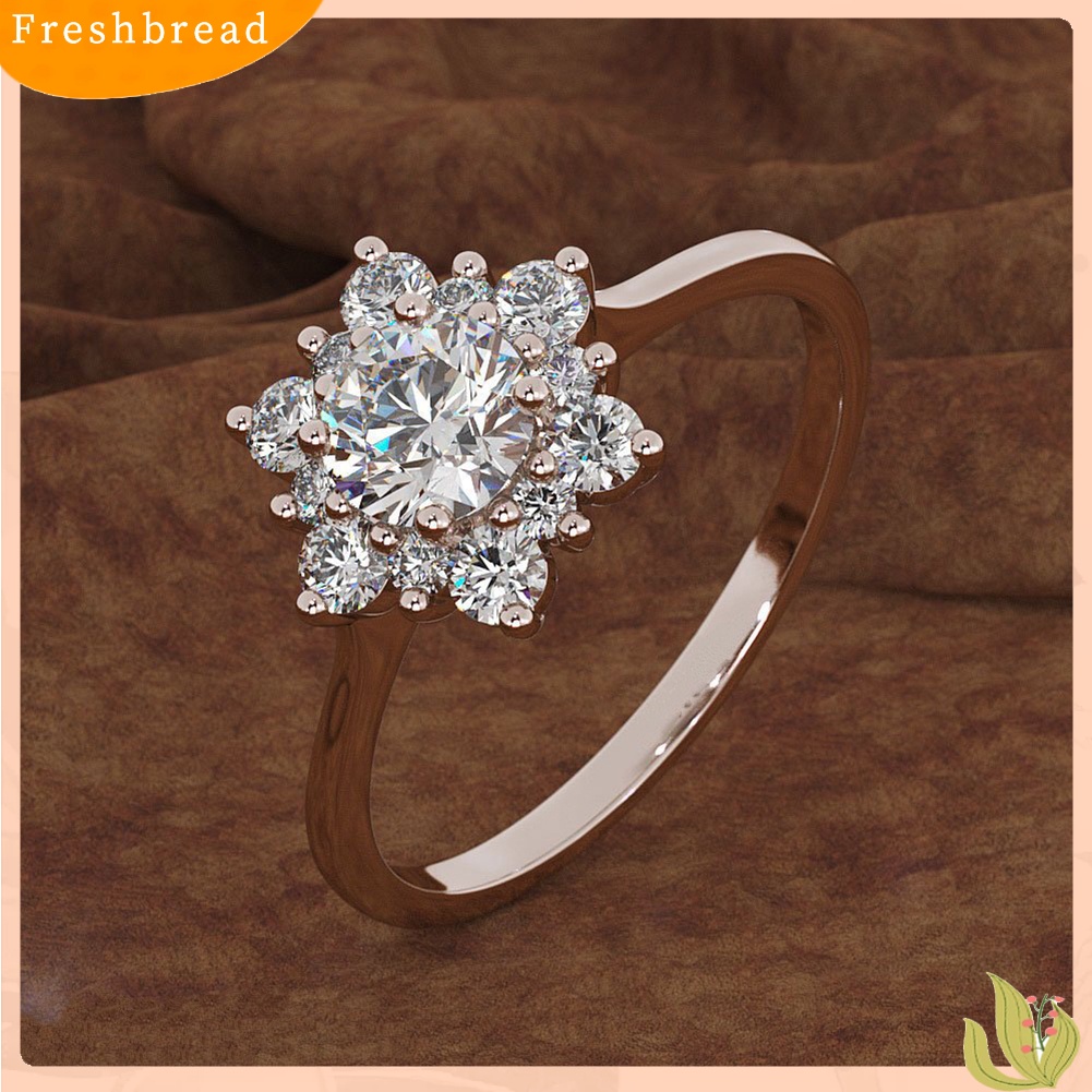 &lt; Freshbread &gt; Fashion Wanita Snowflake Bunga Cubic Zirconia Disepuh Mengusulkan Jari Cincin Perhiasan