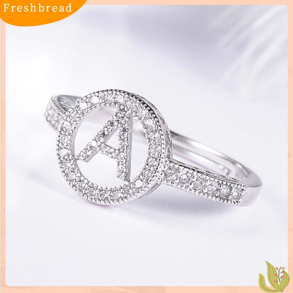 &lt; Freshbread &gt; Wanita Cubic Zirconia Hias Huruf Inggris Berongga Terbuka Jari Cincin Perhiasan Hadiah