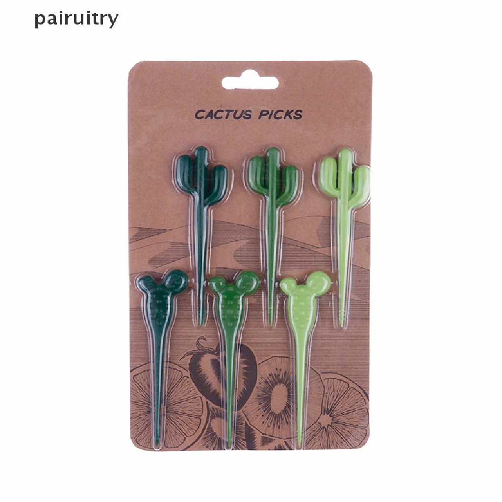 Prt 6pcs/pack Garpu Buah Kaktus Dessert Forks Tusuk Gigi Peralatan Makan Anak Food Picks PRT