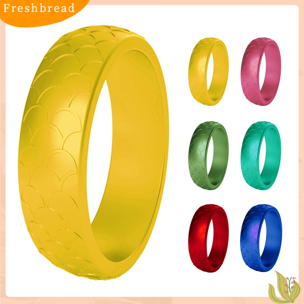 &lt; Freshbread &gt; 2Pcs Wanita Pola Sisik Ikan Ulang Tahun Cincin Silikon Pernikahan Band Aksesori Hadiah