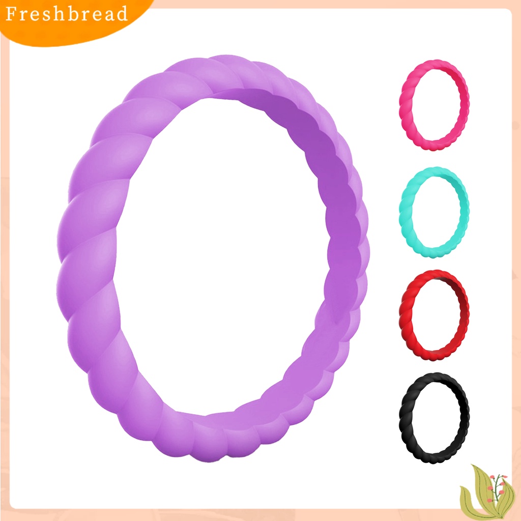 &lt; Freshbread &gt; 2Pcs Braided Twist Pattern Silikon Wanita Cincin Pernikahan Band Pesta Aksesori Hadiah