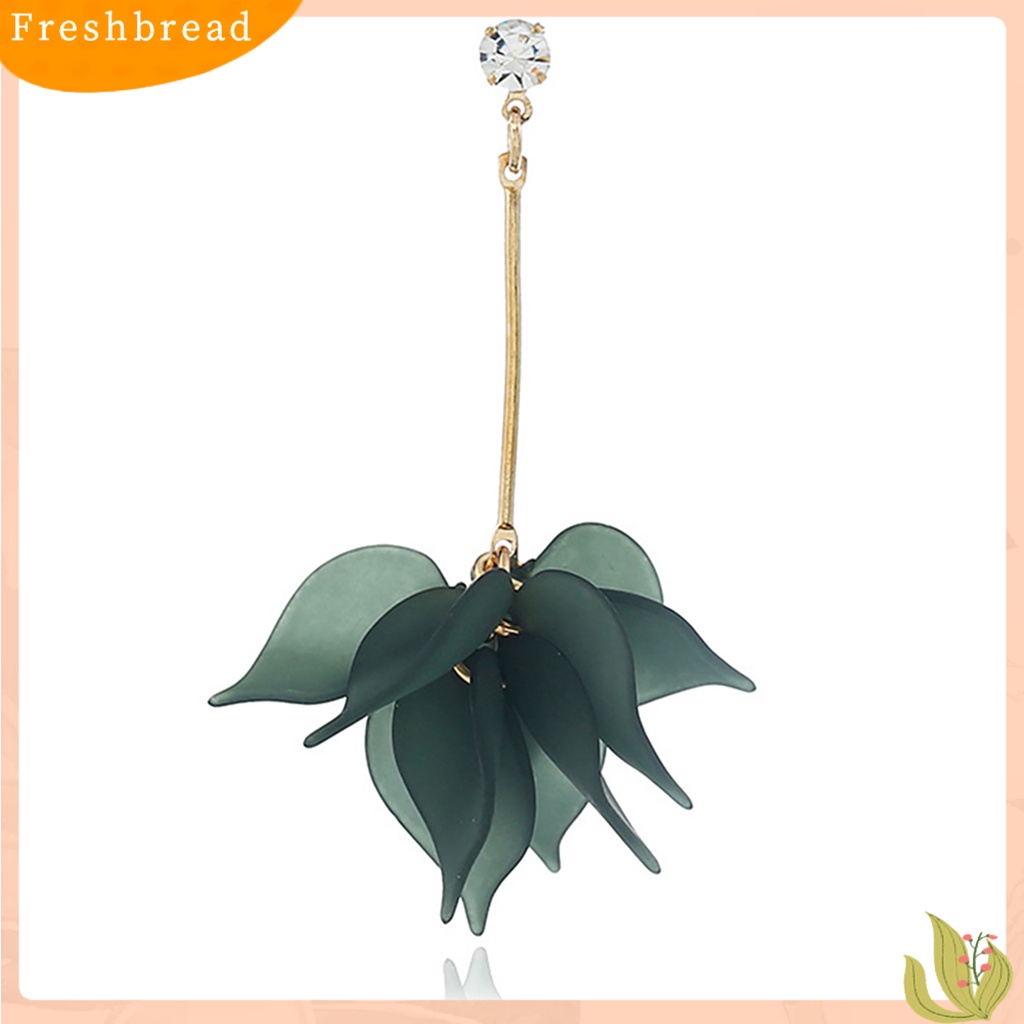 &lt; Freshbread &gt; 1pasang Drop Earrings Kelopak Bunga Liontin Telinga Dekorasi Alloy Wanita Anting Menjuntai Panjang Untuk Pesta Ulang Tahun