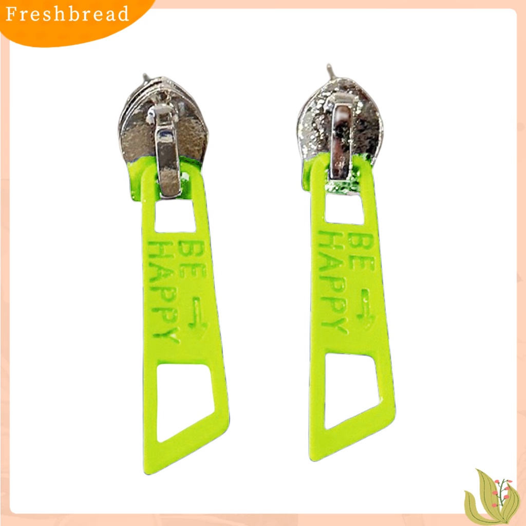 &lt; Freshbread &gt; 1pasang Menjuntai Anting Lucu Vintage Warna Cerah Eye-catching Pengerjaan Halus Berdandan Hypoallergenic Kepribadian Ritsleting Stud Earrings Perhiasan Aksesoris