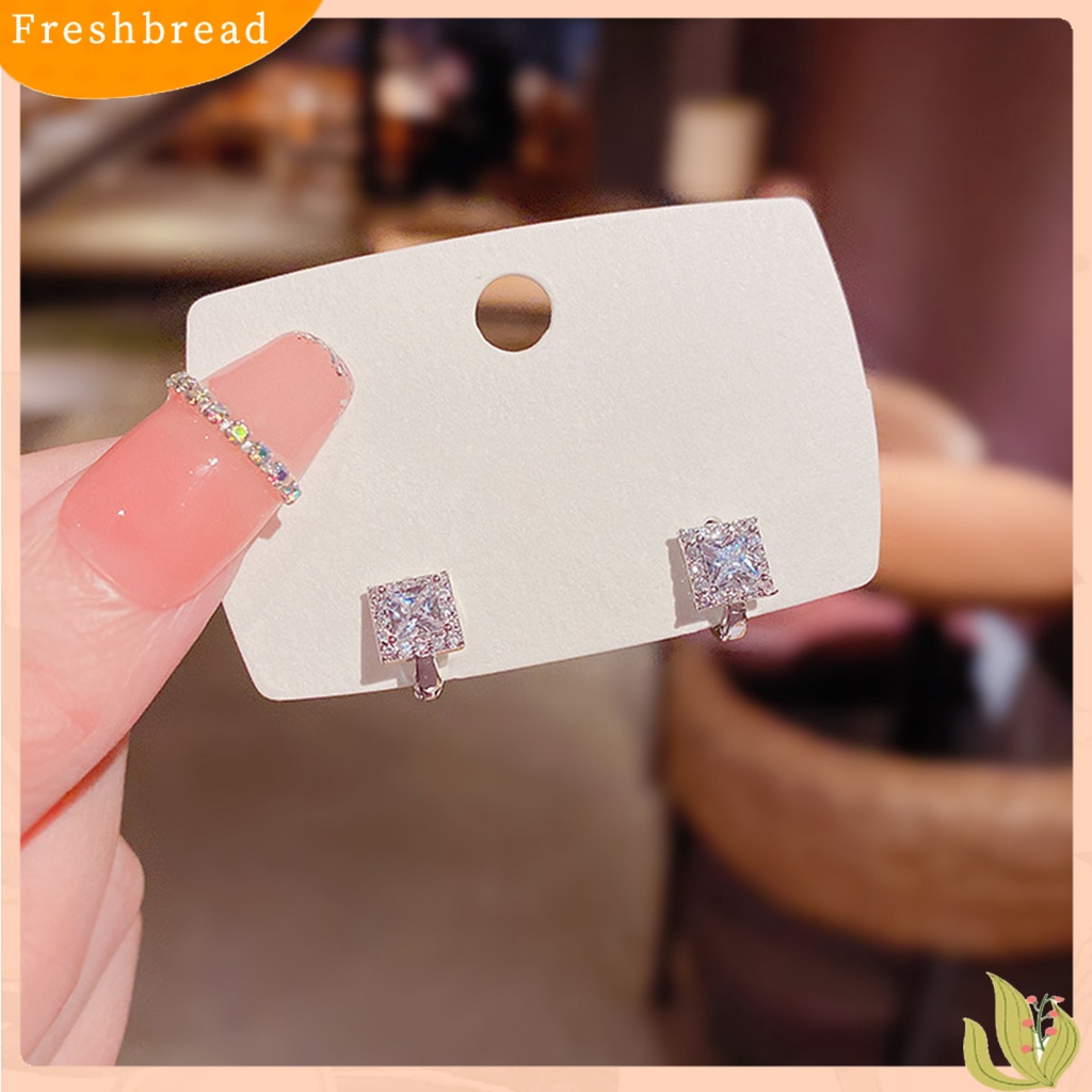 &lt; Freshbread &gt; 1pasang Ear Studs Square Rhinestones Jewelry Anting Gesper Telinga Bersinar Untuk Pakaian Sehari-Hari