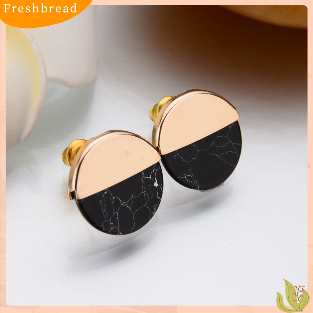 &lt; Freshbread &gt; Fashion Setengah Bulat Faux Marble Stone Ear Studs Wanita Tanggal Belanja Anting