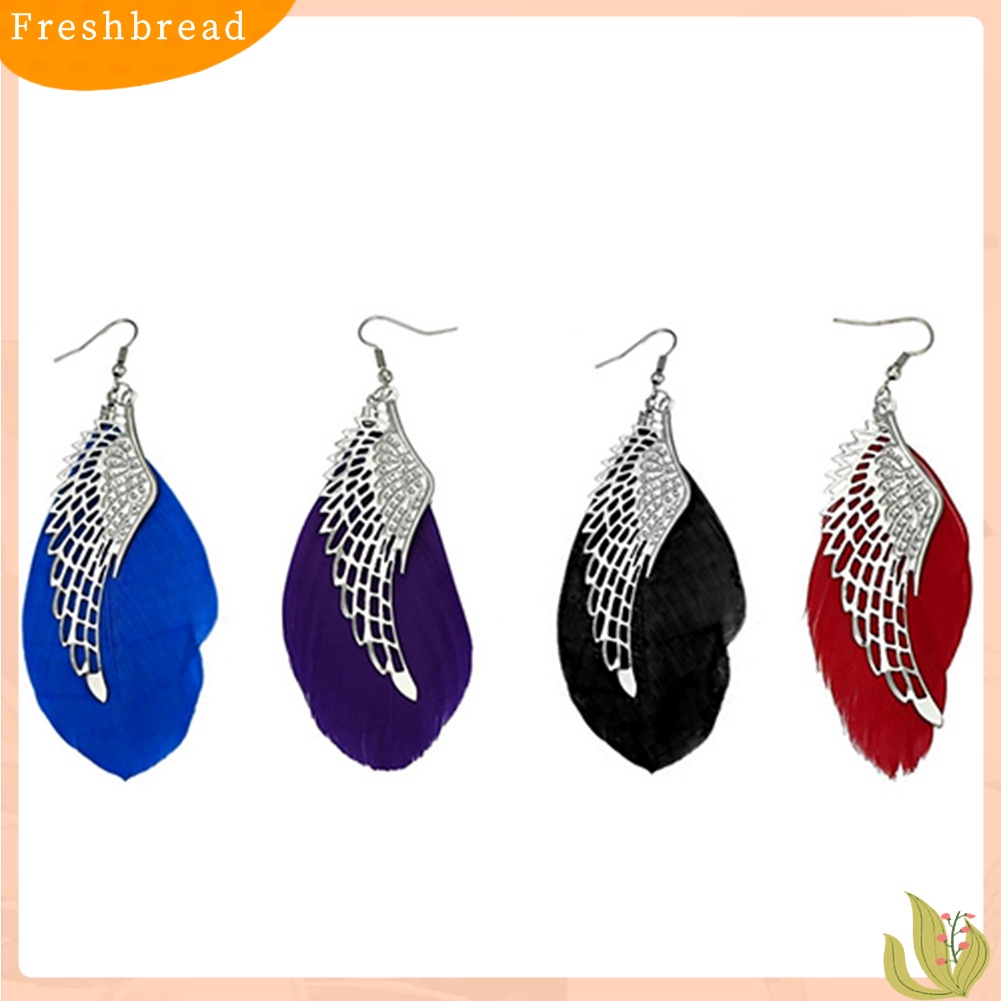 &lt; Freshbread &gt; Angel Metal Wing Boho Handmade Vintage Bulu Panjang Drop Menjuntai Kait Anting