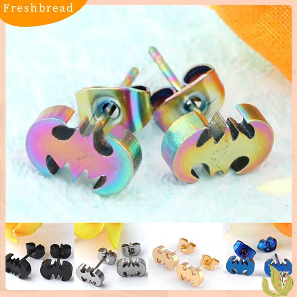 &lt; Freshbread &gt; Pria Wanita Punk Kelelawar Stainless Steel Srew Kembali Telinga Stud Earrings Perhiasan Telinga