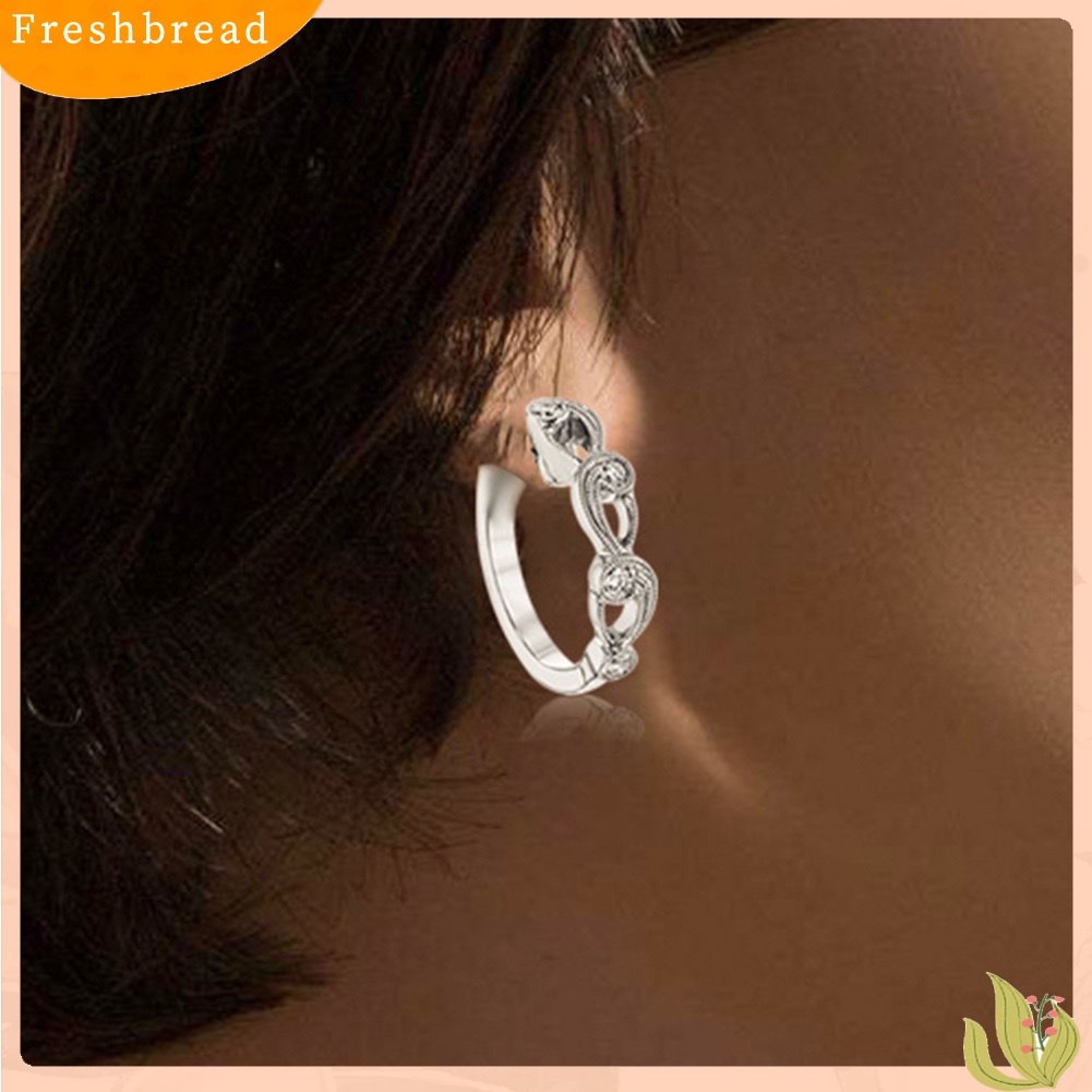 &lt; Freshbread &gt; Fashion Wanita Berlian Imitasi Bertatahkan Berongga Anting Hoop Pernikahan Pertunangan Perhiasan