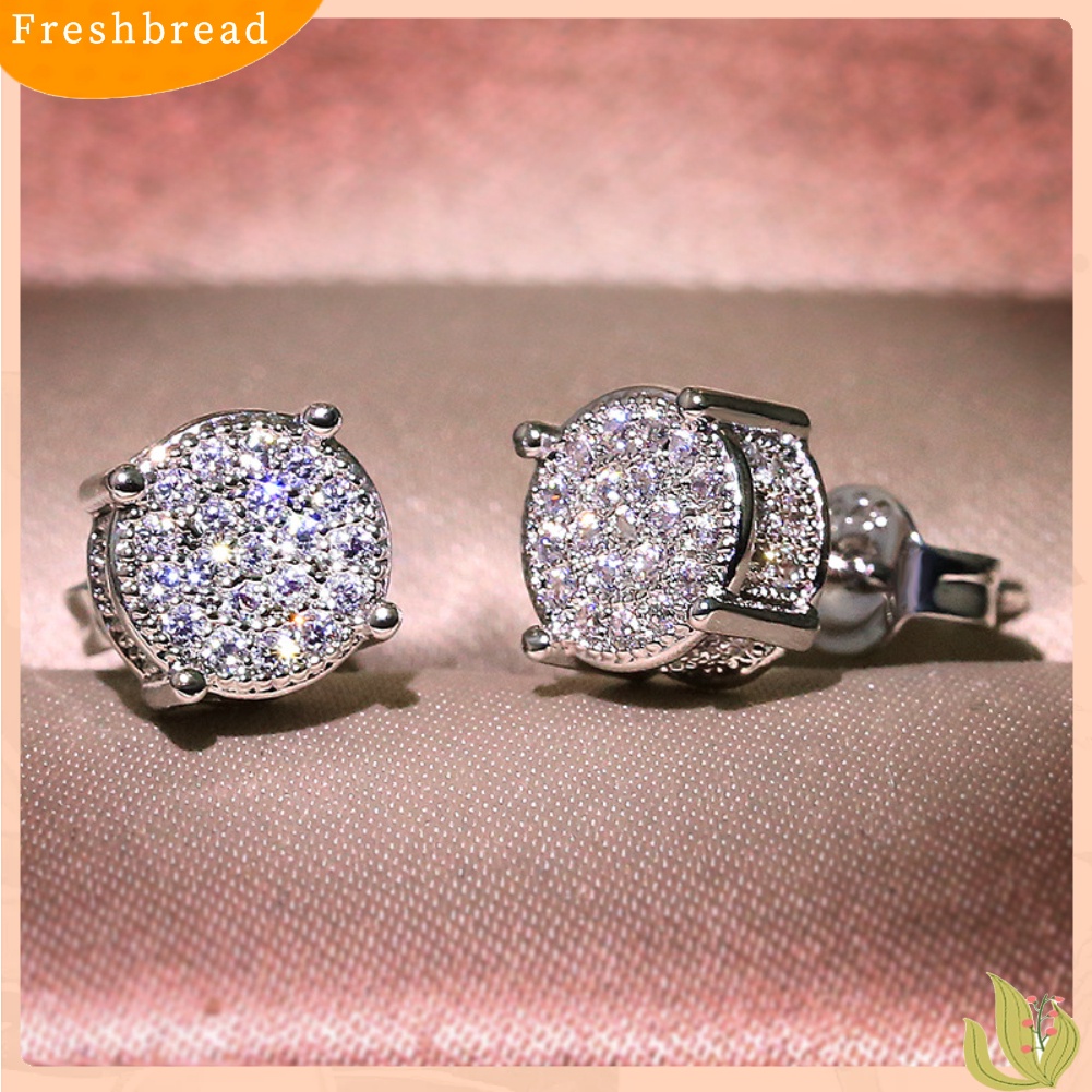 &lt; Freshbread &gt; Fashion Lady Cubic Zirconia Hias Bulat Telinga Stud Anting Tindik Perhiasan Hadiah