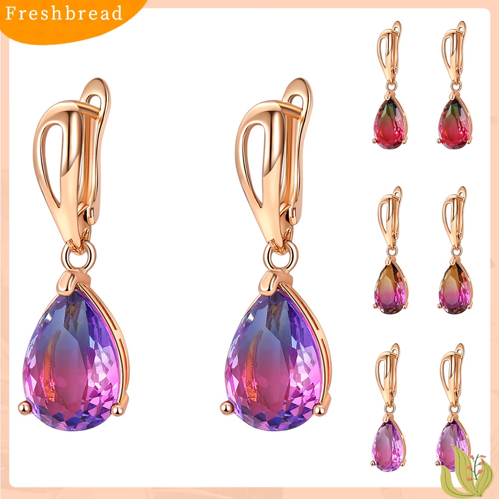 &lt; Freshbread &gt; Christmas Lady Teardrop Faux Gemstone Hias Menjuntai Leverback Earrings Hadiah Xmas