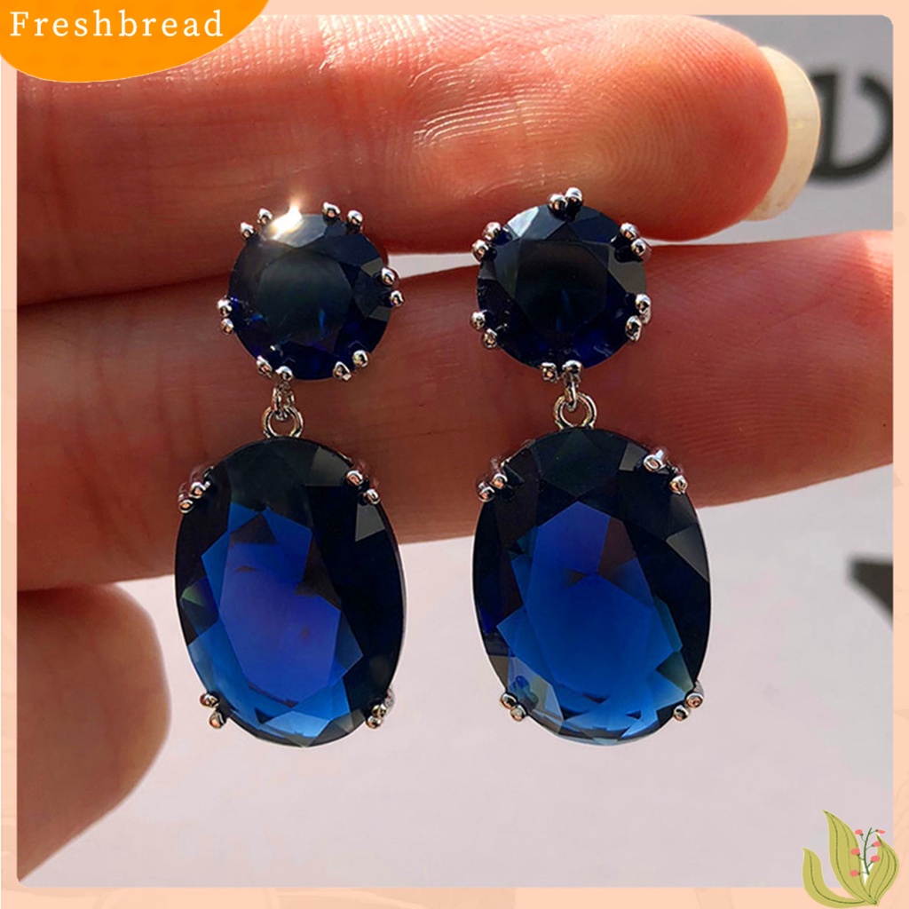 &lt; Freshbread &gt; 1pasang Anting Wanita Berbentuk Telur Cubic Zirconia Perhiasan Electroplating Tahan Lama Menjuntai Earrings Untuk Perjamuan