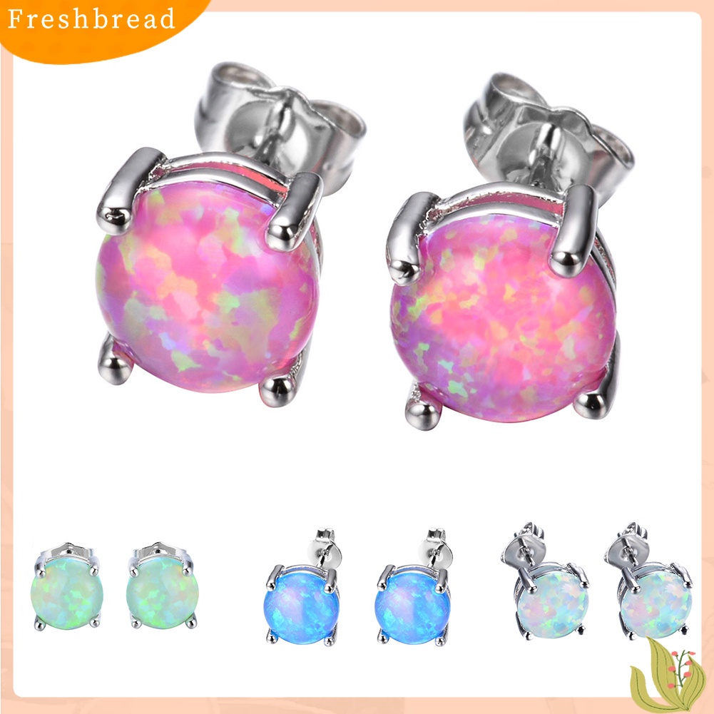 < Freshbread > Fashion Wanita Empat Cakar Bulat Imitasi Opal Hias Telinga Stud Anting Perhiasan Hadiah
