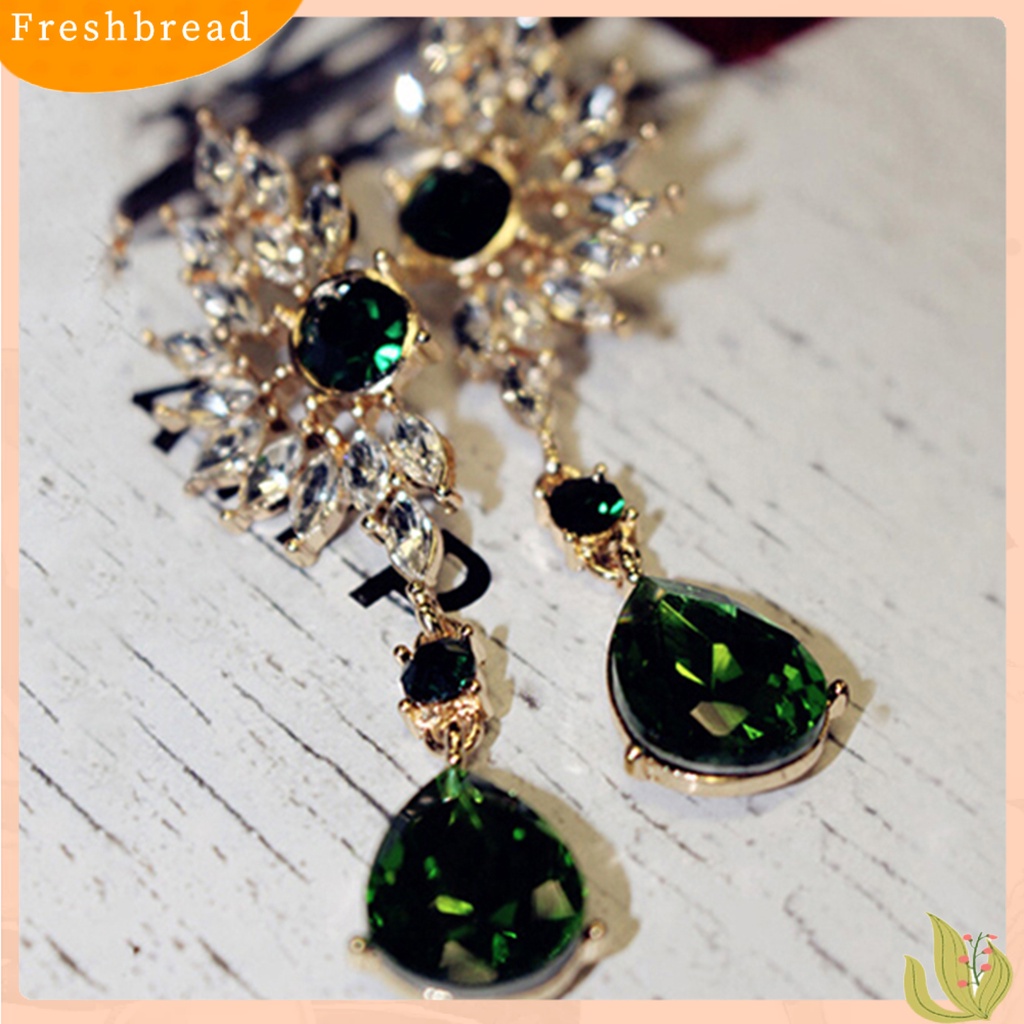 &lt; Freshbread &gt; Wanita Bentuk Sayap Berlian Imitasi Panjang Menjuntai Studs Drop Earrings Perhiasan Charm