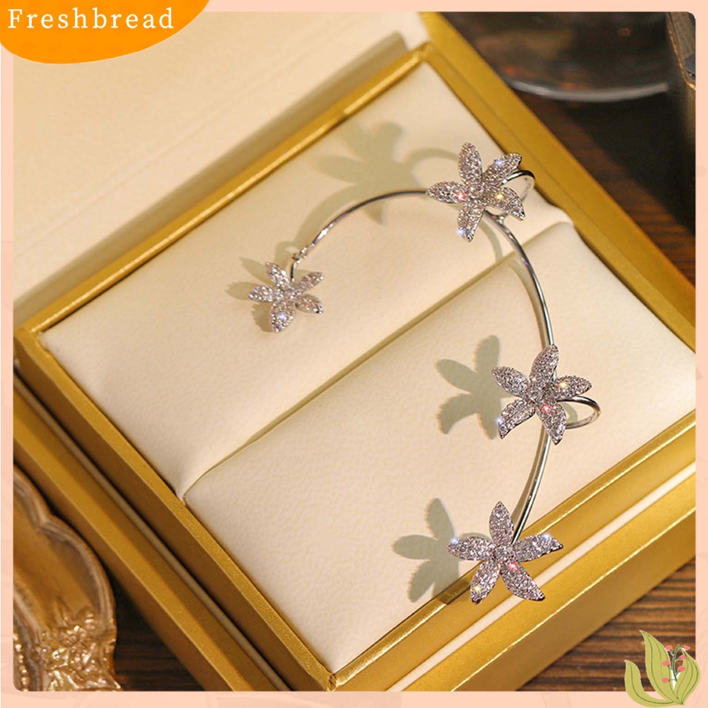 &lt; Freshbread &gt; 1Pc Klip Anting Bunga Berlian Imitasi Perhiasan Electroplated Sparkling Ear Cuff Untuk Pesta