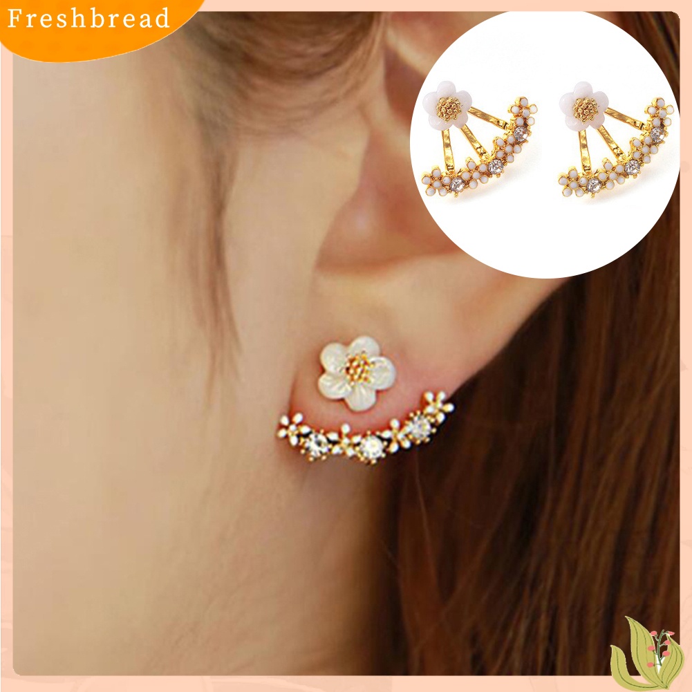 &lt; Freshbread &gt; Wanita Fashion Berlian Imitasi Hias Daisy Stud Earrings Ear Jaket Perhiasan Hadiah