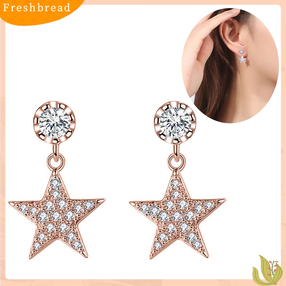 &lt; Freshbread &gt; Wanita Cubic Zirconia Bintang Berujung Lima Menjuntai Ear Stud Earrings Perhiasan Hadiah