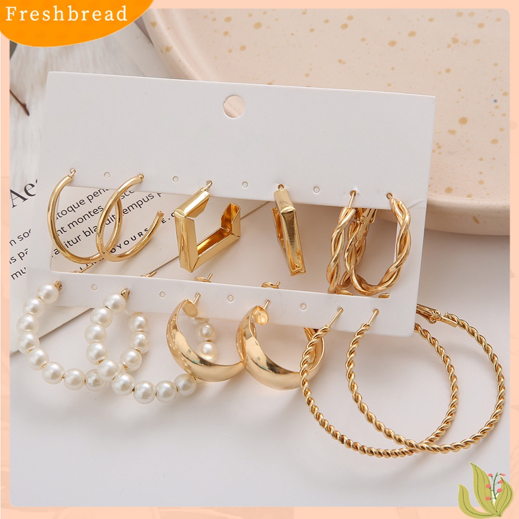 &lt; Freshbread &gt; 6pasang Anting Hoop Mutiara Imitasi Bentuk C Vintage Twist Drop Earrings Untuk Pesta Perjamuan Pernikahan Prom