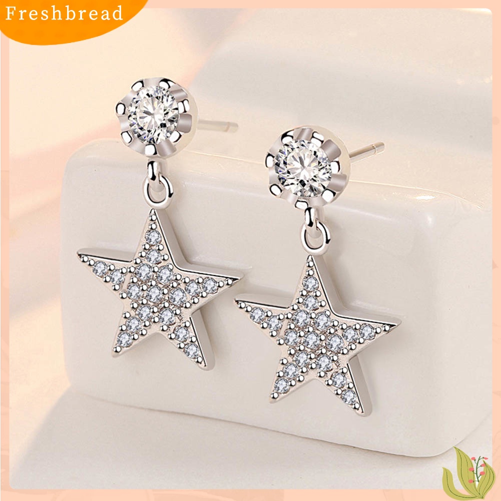 &lt; Freshbread &gt; Wanita Cubic Zirconia Bintang Berujung Lima Menjuntai Ear Stud Earrings Perhiasan Hadiah