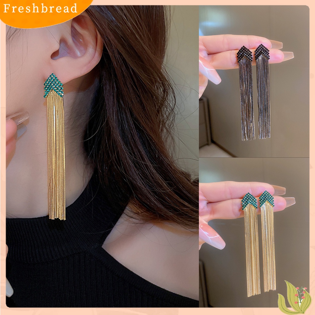 &lt; Freshbread &gt; 1pasang Anting Pejantan Bohemian Panah Segitiga Berlian Imitasi Mengkilap Hias Berkilau Berdandan Hadiah Wanita Rantai Panjang Rumbai Menjuntai Anting-Anting Perhiasan Aksesori Busana