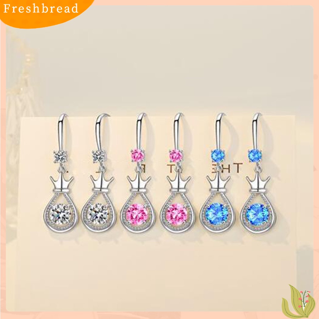 &lt; Freshbread &gt; 1pasang Anting Bentuk Tetes Mahkota Berlian Imitasi Hias Logam Pacaran Menjuntai Earring Untuk Wanita