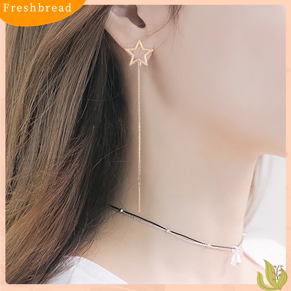 &lt; Freshbread &gt; Gadis Lucu Bintang Berujung Lima Menjuntai Anting-Anting Panjang Linear Telinga Rings Drop Jewelry