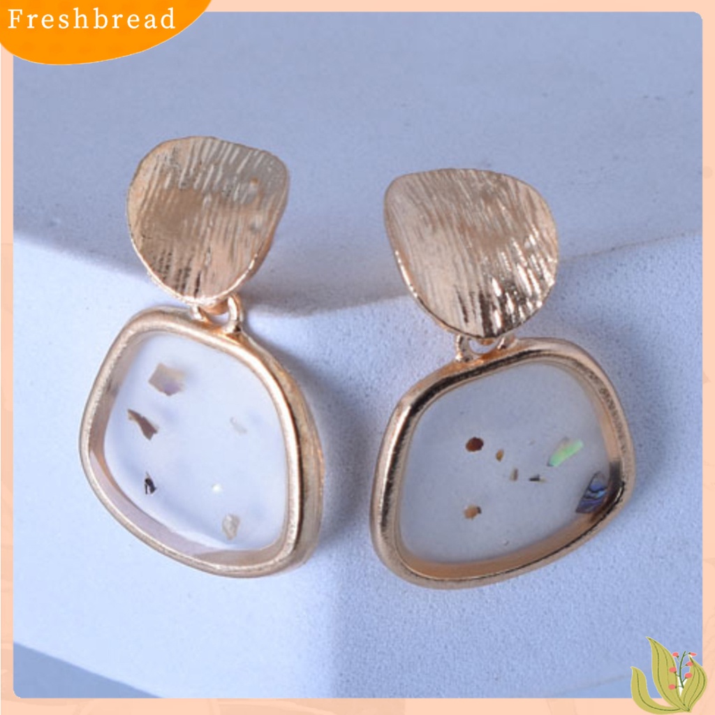 &lt; Freshbread &gt; 2Pcs Aksesoris Perhiasan Kerang Geometris Persegi Retro Alloy Anting Untuk Pesta