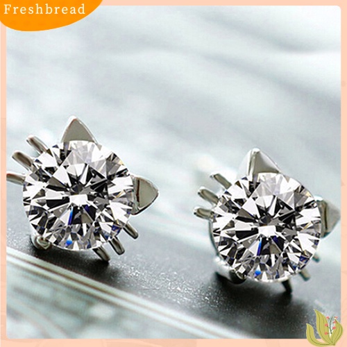 &lt; Freshbread &gt; Gadis Lucu Bersinar Telinga Kucing Giwang925 Sterling Perak Zirkon Anting Perhiasan